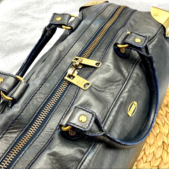 BALENCIAGA BLACK LEATHER GOLD METAL CORNER SATCHEL LARGE HAND BAG VINTAGE AUTHEN - Picture 5 of 8